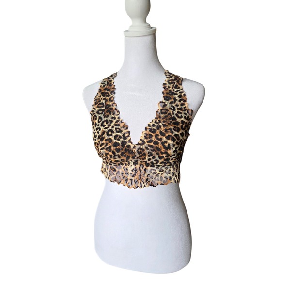 PINK Victoria's Secret Other - PINK Victoria's Secret Leopard Print Lace Bralette Racerback Brown Tan Medium